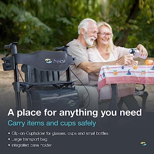 Helavo All Terrain Walker Rollator with 12” Pneumatic Tires – Foldable Outdoor Walkers for Seniors with Seat, Lightweight & Adjustable Height, Shock-Absorbing for Comfort on Any Surface