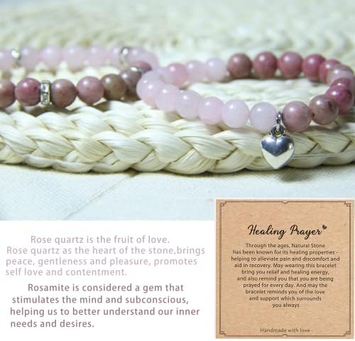 2Pcs Healing Crystal Bracelets for Women Handmade Beaded Bracelet Healing Prayers Crystal 8mm Natural Stone Beads Bracelet Stress Relief Get Well Soon Gifts