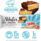 Genius Gourmet SKIPPY® Peanut Butter Chocolate Flavored Wafer Protein Bars,15g Protein per serving (30% DV), 1g Sugar, Chocolatey Snack Bar – 10 Count