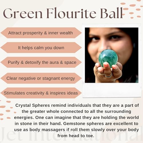 Jet Green Flourite 45-50 mm Ball Sphere Gemstone A+ Hand Carved Crystal Altar Healing Devotional Focus Spiritual Chakra Cleansing Metaphysical Jet International Crystal Image is JUST Reference