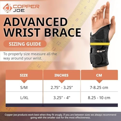 Copper Joe Orthopedic Copper Infused Wrist Brace & Splint – Adjustable Compression Wrist Support for Arthritis, Carpal Tunnel, Tendinitis, Tennis Elbow, RSI & Ganglion Cyst Pain Relief for Men & Women (Black, S/M, Right Hand)