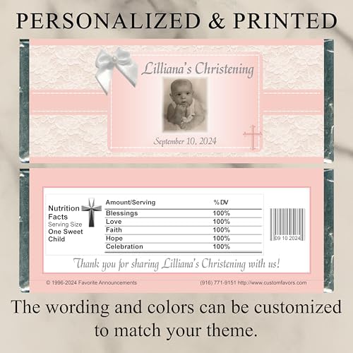 Photo Christening Personalized Wrappers for Chocolate Bars, Party Favors (Set of 12)(W724)(W733)
