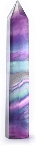 WHAL&YUNE Gemstone Wands 1PC, Rainbow Fluorite Hexagonal Wands Gemstone Tower, Natural Hand Carved Pointed Stone Fluorite Crystal for Meditation, Home Decor-3"-3.5"(8-9cm)