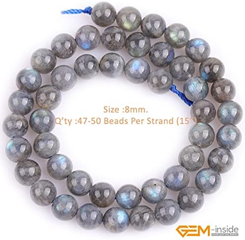 GEM-Inside Rainbow Flash Gray Labradorite Gemstone AAA Grade Natural 8mm Blue Crystal Energy Stone Power Beads for Jewelry Making 15"