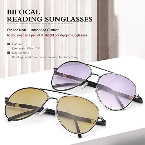YIMI 2 Pack Invisible Bifocal Reading Glasses Sunglasses Spring Hinge UV Protection Sun Readers Anti Blue Light Eyewear