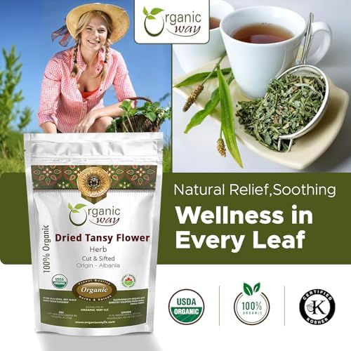 Organic Way Dried Tansy Flower Herb Tea Cut & Sifted | European Wild-Crafted | Organic & Kosher Certified | Vegan, Non GMO & Gluten Free | USDA Certified | Origin - Albania (4 Oz)