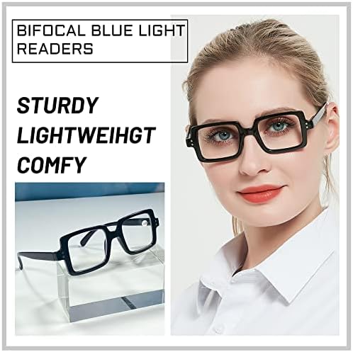 OCCI CHIARI Bifocal Reading Glasses with Clear Top,Blue Light Blocking Transition Readers Women 1.0 1.5 2.0 2.5 3.0 3.5(100+ Black)