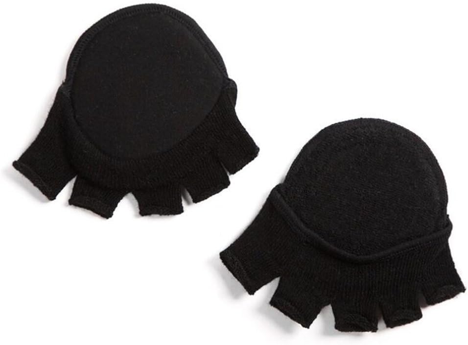 Open Five-Toes Socks Forefoot Pads, Women Anti-Slip Breathable Sweat-Absorbent Peep Toe Half Socks Cushions, Relief Forefoot Pain Toe Separating Correction Socks No Show Heelless Toe Socks (Black)