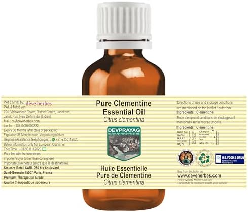 Clementine Essential Oil (Citrus Clementina) Pure | Non-Sticky | Non-Greasy | Lightweight | Men & Women | All Skin Types | Steam Distilled 30ml (1 oz)