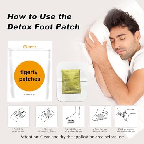 tigerty Foot Patches (10 Pieces), deep Cleansing Foot Patch, Natural Bamboo Vinegar Ginger Powder Foot Care sitckers, Adhesive Patches, Relaxation, Stress Relief, Better Sleep, 10 Pieces (1 Pack)