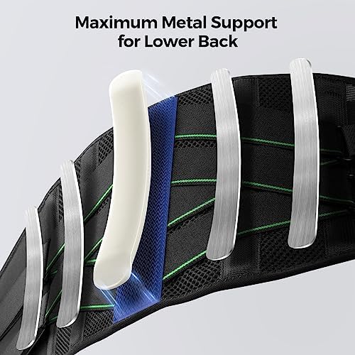 FREETOO Ergonomic Back Support Belt for Men Women Lower Back Pain with 7 Metal Stays, Comfy Back Brace with 3D Soft Pad