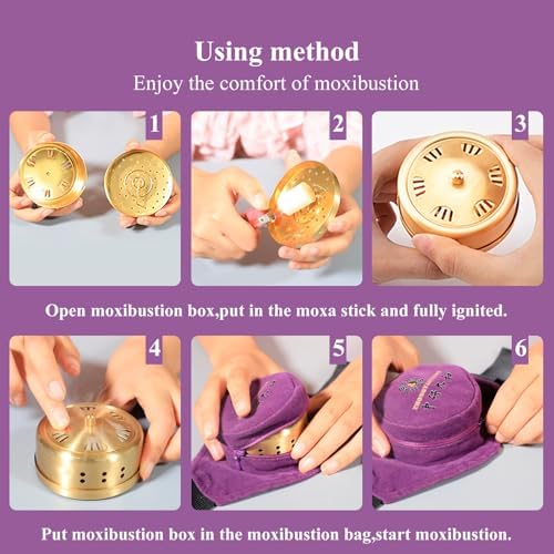 Smokeless Moxibustion Box Include 4 Boxes Portable moxibustion Box Rotary Temperature regulating Cover Smoke Proof and Scald Proof (4 Holes)