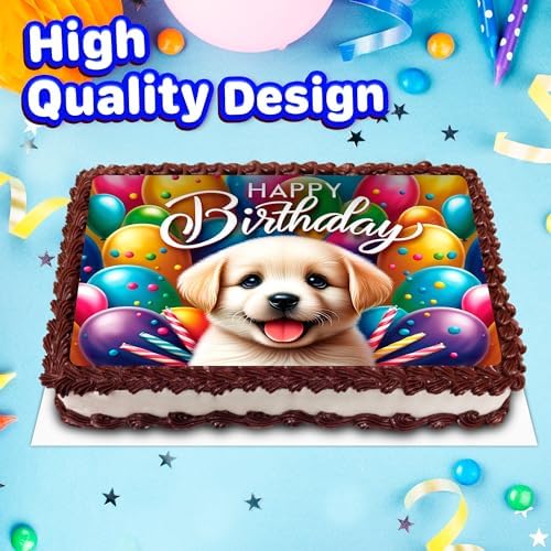 8.3 x 11.7 Inch Edible Square Cake Toppers – Cute Dog Puppy Themed Birthday Party Collection of Edible Cake Decorations