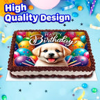8.3 x 11.7 Inch Edible Square Cake Toppers – Cute Dog Puppy Themed Birthday Party Collection of Edible Cake Decorations