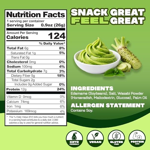 Where You Bean Edamame Beans Snack (Spicy Wasabi) - Crunchy and Dry Roasted Edamame Beans - High Protein Snacks, Keto and Vegan Healthy Snacks for Adults & Low Carb Asian Snack 0.9 oz (Pack of 8)