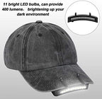 Mudder 4 Pcs Hat Light Clip 11 LED Cap Lights Clip on Hat Headlamp Battery Powered Cap Brim Lamp Black Waterproof Ultra Bright Headgear Flashlight for Hunting Camping Fishing Hiking
