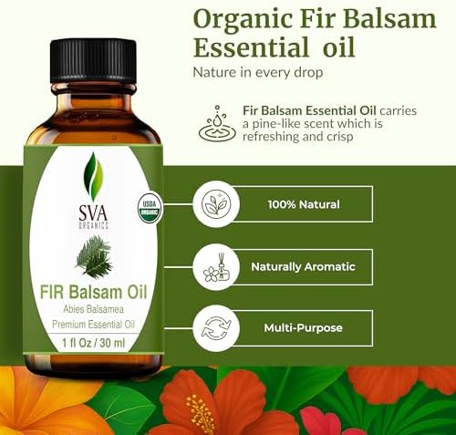 SVA Fir Balsam Essential Oil Organic – 1 Fl Oz – 100% Natural Organic Fir Oil - for Diffuser, Hair Care, Face, Skin Care, Aromatherapy, Scalp and Body Massage, Soap and Candle Making – with Dropper