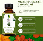 SVA Fir Balsam Essential Oil Organic – 1 Fl Oz – 100% Natural Organic Fir Oil - for Diffuser, Hair Care, Face, Skin Care, Aromatherapy, Scalp and Body Massage, Soap and Candle Making – with Dropper