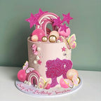 Hot Pink Girl Cake Toppers with Pink Gold Butterfly Balls Star Doll Cake Toppers for Wedding Anniversary Girl Birthday (Style 1)