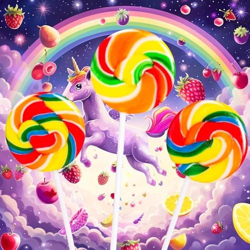 Rainbow Twisty & Swirl Lollipops 32 Pack, Unicorn Candy Swirl Lollipops Individually Wrapped Suckers, Rainbow Lollipop Candy Bulk for Birthday, Mixed Fruit Flavor