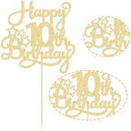 1 Pack Happy 10th Birthday Cake Topper Glitter Heart Star 10 Fabulous Cake Pick Birthday Sign Cake Decorations for Children 10th Birthday Theme Party Supplies Gold