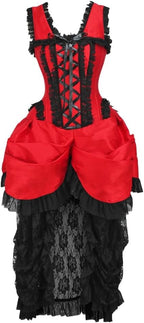 Daisy corsets womens Daisy Corsets Top Drawer Steel Boned Red/Black Lace Victorian Bustle Corset Dress