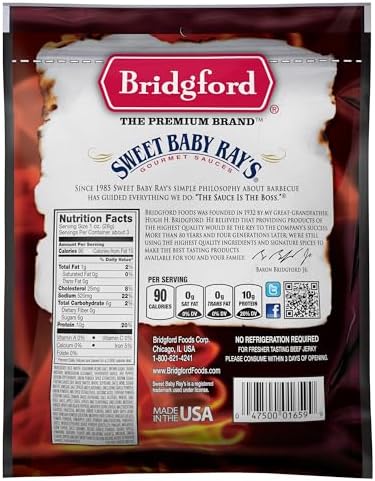 Bridgford Sweet Baby Ray's Beef Jerky Honey BBQ 3.25 oz Pack of 2 - High Protein Jerky for Midday Energy Boost or Post Workout Snack - Naturally Smoked Ready-to-Eat Meat Snacks for on the Go Snacking