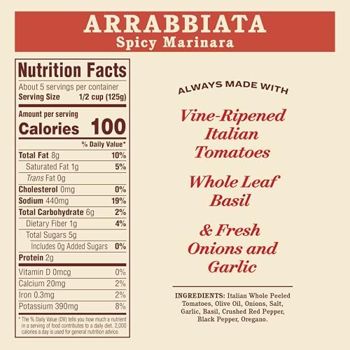 Rao's Homemade Arrabbiata Sauce, 24 oz, Tomato Sauce, Spicy, All Purpose, Keto Friendly Pasta Sauce, Premium Quality Tomatoes from Italy and Crushed Red Pepper