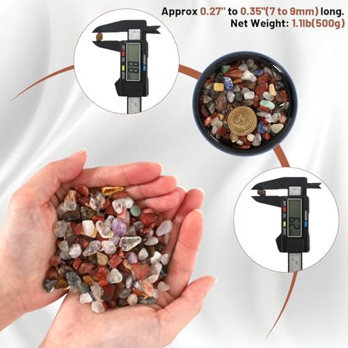 1.1lb Natural Mixed Crystal Chips Stones- Crushed Healing Crystal Gemstones for Witchcraft, Decorative Rocks for Aquarium Fish Tank, Vase Filler, DIY Crafts, Beautiful Package for Gift.