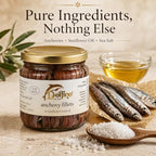 Delfino Battista Anchovy Fillets in Oil from Cetara Italy, 14.5 Ounce Glass Jar – Premium Anchovy Fillets, Canned Anchovies, Tinned Anchovies, Gourmet Fish Fillet Quality