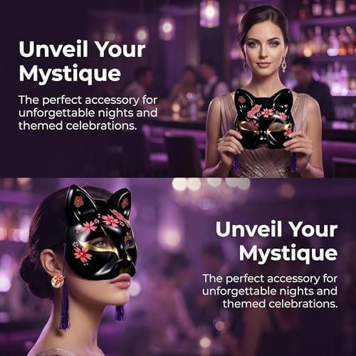 Toyvian Halloween Mask 2pcs Mask Halloween Costume Animal Cosplay Half s Cat for Masquerade Party Black
