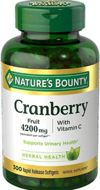Natures Bounty Cranberry Fruit 4200mg with Vitamin C, Herbal Supplement, Supports Urinary Health, 300 Rapid Release Softgels + Bonus 1 Elbow Support