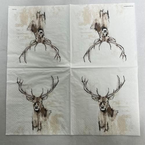 Deer Portrait Deer Antler Napkins for Cabin, Hunting, Outdoors, Wildlife Cocktail Size 20 Ct 5x5 inches Forrest Paper Napkins Disposable Paper Napkins Rustic Outdoor Theme Party Napkins for Decoupage