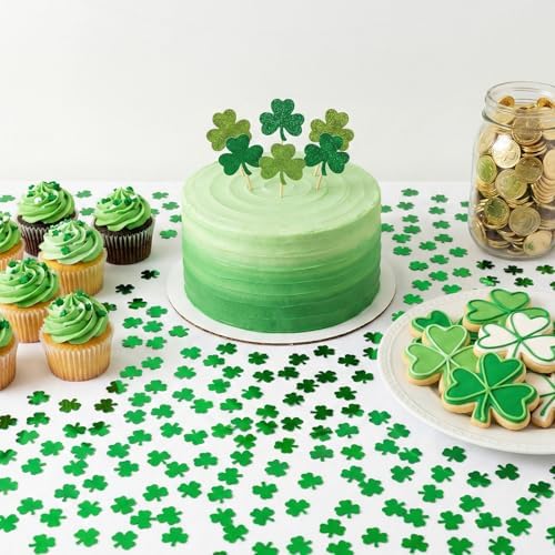 Anwyll St.Patrick's Day Confetti - 3000Pcs 3.70oz Shamrock Confetti St.Patrick's Day Party Favor Decoration Lucky Clover Irish Table Scatter Confetto for Sanit Patricks Day Decor (Green)