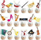 48Pcs Musical Instrument Cupcake Toppers Musician Birthday Party Decorations Music Note Guitar Piano Violin Theme Cupcake Picks Decorations for Music Theme Birthday Party Baby Shower Supplies