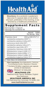 HealthAid ImmuProbio 50 Billion CFU Probiotic – Once Daily Digestive & Immune Support – with Prebiotic (FOS) & DDS-1 Strain – Acid & Bile Resistant – Vegan – 60 Capsules*