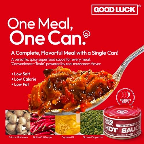 GOOD LUCK Mushroom Hot Sauce, Instant Stir-Fried Mushroom, Spicy Chili Oil Chopped Chili Sauce,Fresh Pepper,Garlic,Delicious Asian sauce for Noodles, Rice