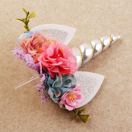 Nishine Handmade Cherry Floral Unicorn Cake Topper Eyelashes Set for Birthday Party Supplies (Silver)