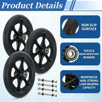 4 Pack 8 Inch Replacement Wheelchair Wheels, Wear Resistant Walker Wheels PU Tires, Anti-Slip Cast Roller Wheel for Most Floors, Black