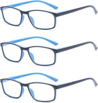 Suertree Reading Glasses Blue Light Blocking 3 Pack, Anti UV Ray Eyeglasses for Men Women Computer Reading, Anti Glare Eye Protection Spring Hinge, Readers Aid, Blue, 3.5X