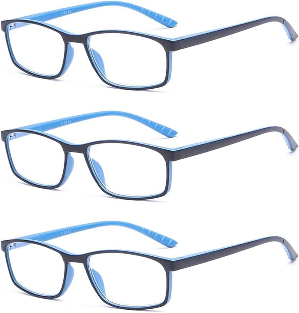 Suertree Reading Glasses Blue Light Blocking 3 Pack, Anti UV Ray Eyeglasses for Men Women Computer Reading, Anti Glare Eye Protection Spring Hinge, Readers Aid, Blue, 3.5X
