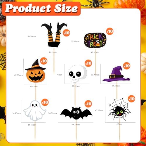 Morcheiong Halloween Cupcake Toppers - 80 Pcs Spooky Haunted House Party Fruit Cake Decoration Supplies
