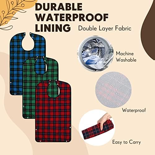 ramede 6 Pack Washable Adult Bibs for Eating Reusable Waterproof Clothing Protector with Detachable Crumb Catcher, Bibs for Elderly Women and Men, Senior Citizen Feeding Bibs