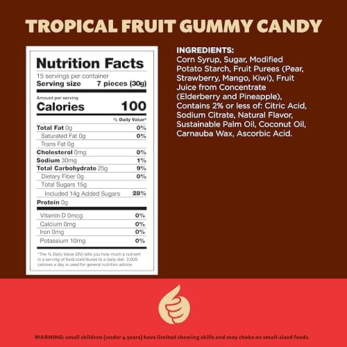 Tropical Fruit Jelly Candy Mix 1-Pound Bag | Vegan Gummies with Real Fruit Puree | Assorted Flavors | Gelatin Free Plant Based Texture | Dye Free Candy | Naturally Flavored