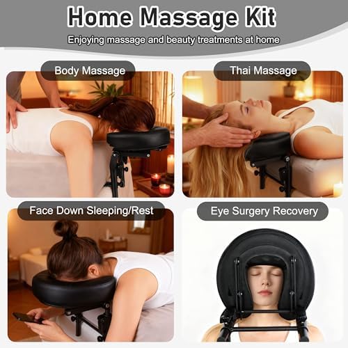 2026 Upgraded Massage Headrest for Bed, Bed Massage Head Holder with Adjustable Height and Angle, Massage Face Cradle for Mattress with Handbag, Face Down Pillow