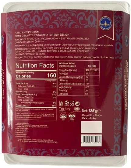 Handmade Turkish Delight Pomegranate Pistachio Lokum (125g) With Vitamin C, 20% High-Protein Formula, Made with Beetroot Juice (1)