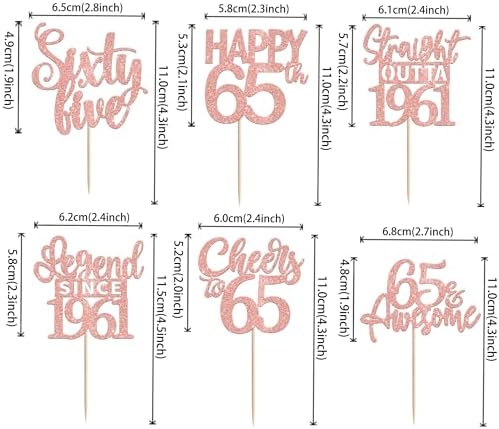 24PCS Rose Gold Happy 65th Birthday Cupcake Toppers Sixty Five Straight Outta 1961 Cupcake Picks Cheers to 65 Lengend Since 1961 Cake Decorations for 65th Birthday Anniversary Party Cake Decorations