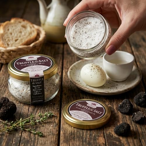 Casina Rossa Truffle & Salt, 3.5 oz (100g) Jar - Italian Sea Salt with Dried Black Summer Truffle for Seasoning, Finishing & Cooking