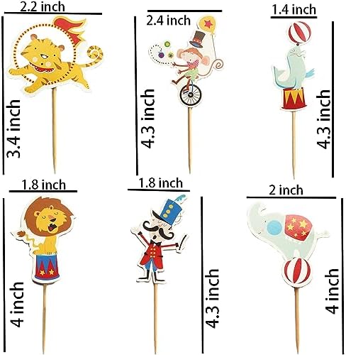 Circus Cupcake Toppers,24 PCS Carnival Cupcake Toppers,Circus Theme Party Decorations,Carnival Decorations