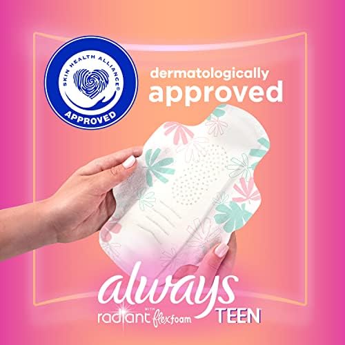 Always Radiant Teen Pads, Size 1, Regular, with Wings, Unscented, 28 Count